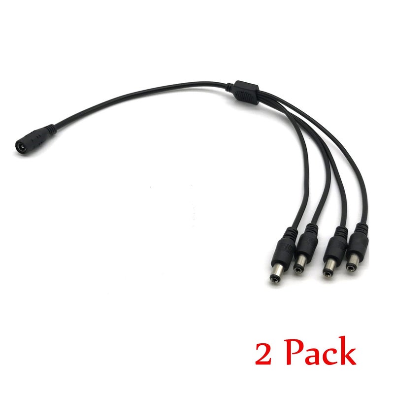 Xenocam 2Pack 1 to 4 Way Port DC Power Split Splitter Cable Pigtail for CCTV Cameras DVR NVR LED Light Strip DC5.5 * 2.1mm - Image 2